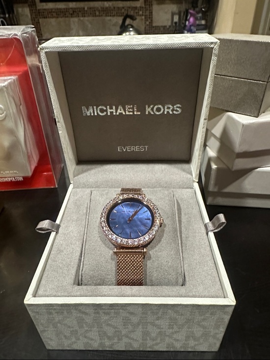 Michael Kors Accessories - Michael Kors Everest Rose Gold Mesh Watch with Blue Dial